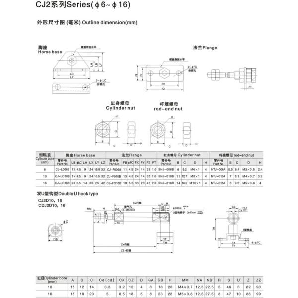 SMC Pneumatic Air Cylinders, CJ2, CDJ2B with 6mm,10mm, 16mm Bore