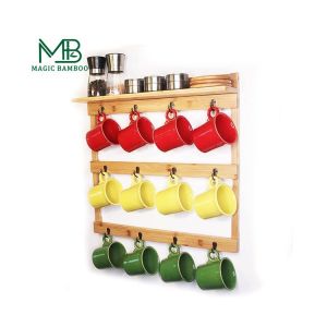 Multifunctional Bamboo Wall Hook Coffee Cup Hanger For Bathroom