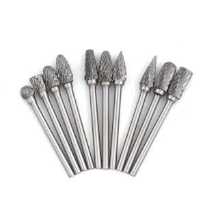Double Cut Hand Tools 10 Piece Carbide Burrs Set for 1/4 Single Cut Cylinder Bur