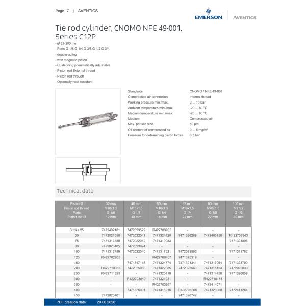 32mm Diameter Double Acting Tie Rod Cylinder C12P – 7472402181 With Magnetic Piston