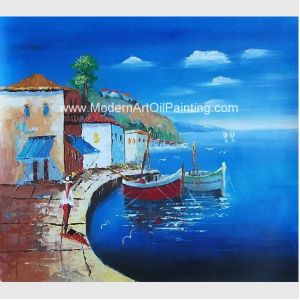 Framed Seascape Mediterranean Oil Painting Canvas Handmade By Palette Knife