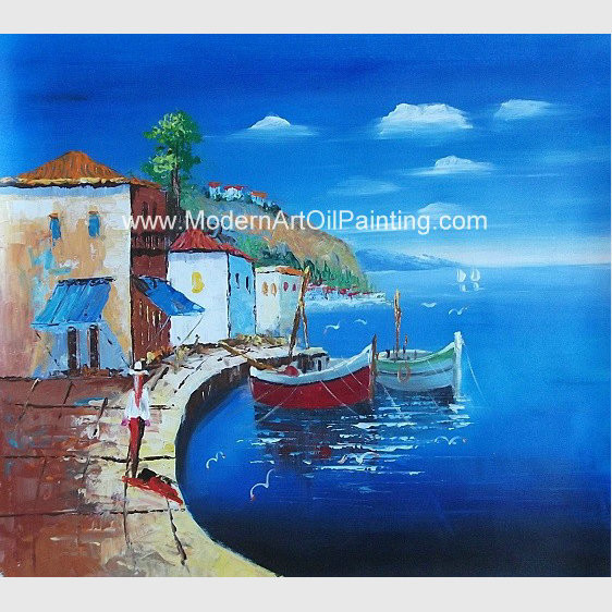 Buy Framed Seascape Mediterranean Oil Painting Canvas Handmade By Palette Knife at wholesale prices