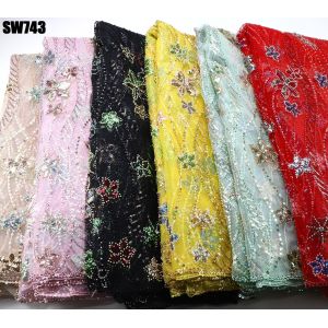 Lace European Fashion Gold Sequins French Embroidery Wedding Dress African