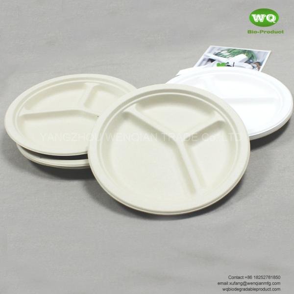 2021 best sell Eco-friendly Sugarcane 3-Compartments Plate Heavy-duty takeaway plates natural plant fiber prodcut