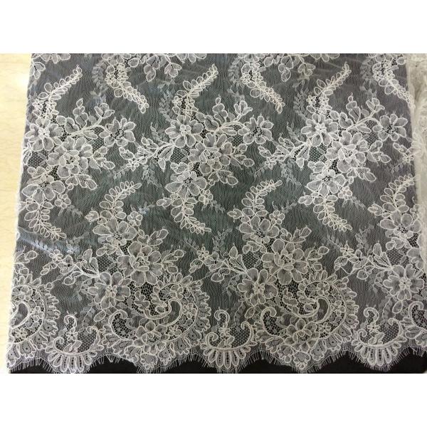 Delicate White Scalloped Chantilly Lace Lingerie , Bridal Corded Lace Fabric