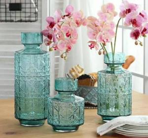 China Green Flower Solid Glass Vase Set , Handmade Glass Vases For Weddings OEM on sale