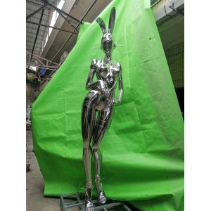 Customized Stainless Steel Sculpture Mirror Abstract Mechanical Large Rabbit