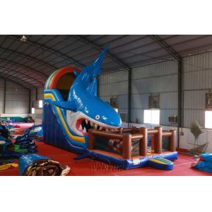 Water Resistant Massive Inflatable Dry Slide Shark Themed 12x4x6.5m