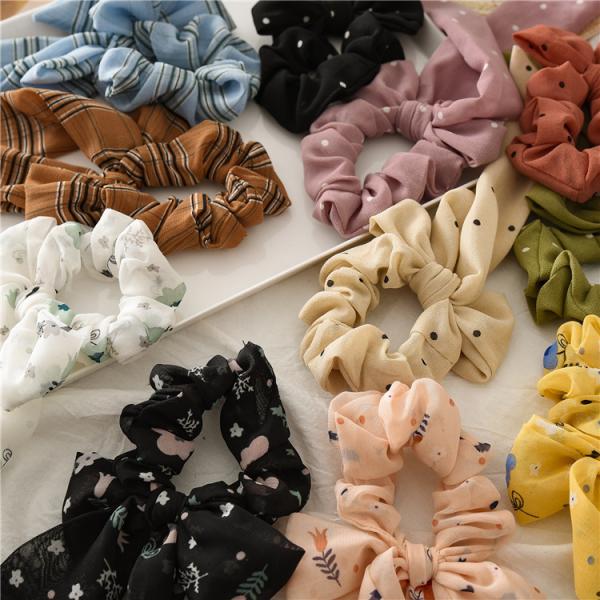Korean knot bow large colon scrunchie women's ponytail hair streamer Chiffon fabric scrunchie headpiece