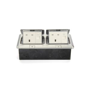 Aluminium Alloy Double Floor Socket Silver Duplex Floor Box 2 Power 2 Network