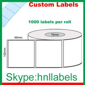 Quality Thermal Transfer Labels 102mmX99mm/1 Plain F/Gr Gloss Roll Permanent, 1,000Lpr, 76mm core for sale