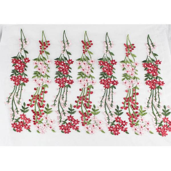 Multi Colored Embroidered Mesh Lace Fabric , 47 Inch Floral Wedding Gown Lace Fabric