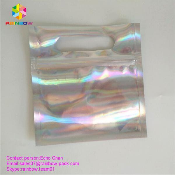 Reusable stand up holographic foil bag without printing for cosmetic or salts packing