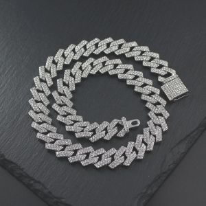 Hot Sale Hip Hop Jewelry 15mm Rhombus Cuban Iced Out White Rhinestone Miami