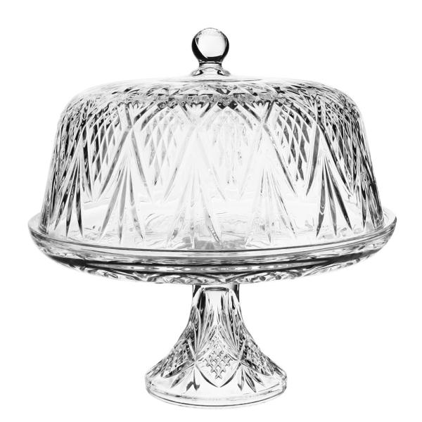 Buy 12 inch eco-friendly lead-free crystal transparent dome glass cake stand with lid at wholesale prices