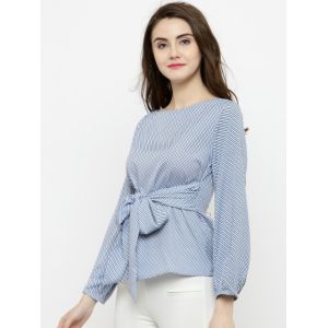 Women White & Blue Striped Blouse