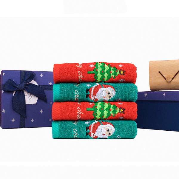 Christmas Gift Box 100% Cotton Towel Set with Knitted Design and Custom Embroidery