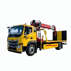 China 4*2 FOTON 10 Ton Flatbed Trailer With 8 Ton Crane    Tow Truck With  Crane on sale