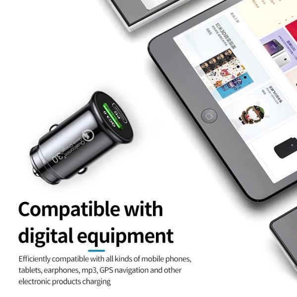 20W USB C Dual Port Car Charger QC3.0 Mini Lighter Slot PD