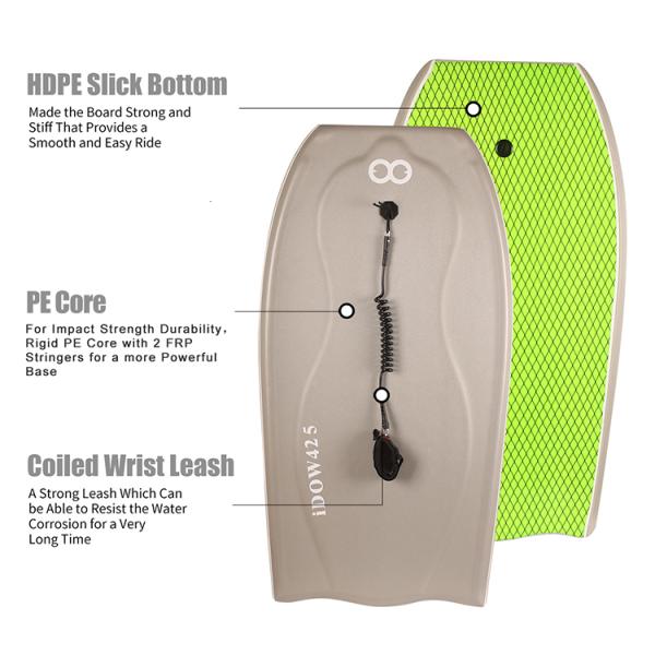 Gray or Customized 42.5 inch end Body Board with Surf Leash and Board Bag No Competition