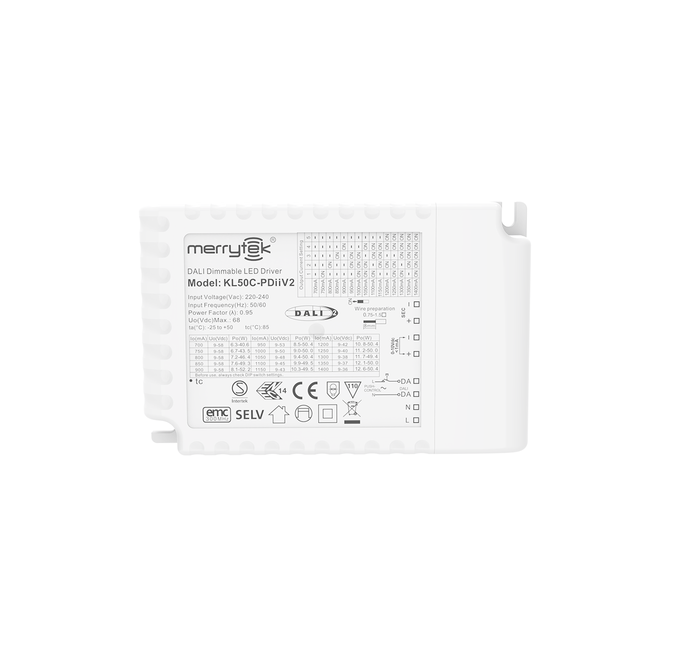 China 50W 700ma to 140ma programmable DALI2 & PUSH & 0-10V dimmable led power driver for LED panel on sale