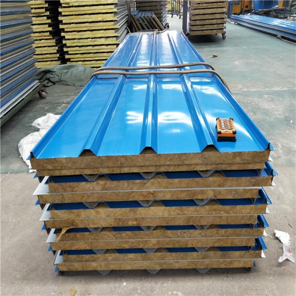 Buy 60kg corrugated 950 type rock wool sandwich roof panel with steel strip both side at wholesale prices