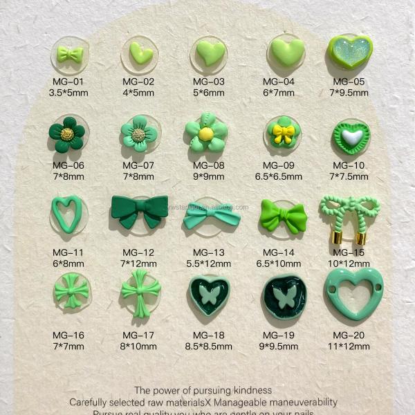 2023 new Nail charms green color frosted heart bow flowers 3d nail art summer jewelry for nail salon