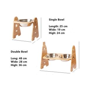 Durable Bamboo Adjustable Raised Dog Bowls For Large Dogs