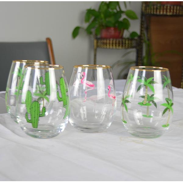 Hand Painted Gold Rim Wine Glass Tumbler With Color Decal