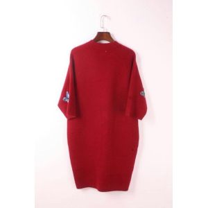 V neck short sleeve elegant mink cashmere coat