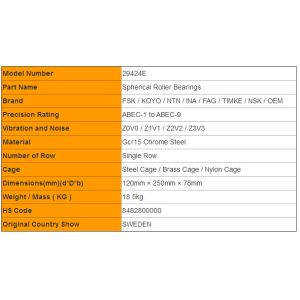High Rotating Speed 29424E Spherical Thrust Roller Bearing Axial Bearing