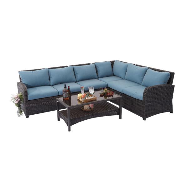 Patio Furniture Set Outdoor Sectional Sofa Conversation Set All Weather Wicker Rattan Couch Dining Table & Chair