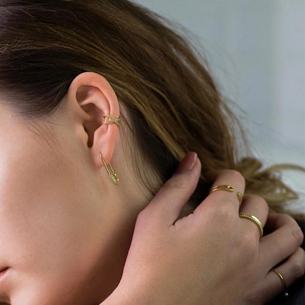 Women Hoop Earrings In 925 Silver With Clear CZ Diamond Brazilian Yellow Gold Jewelry