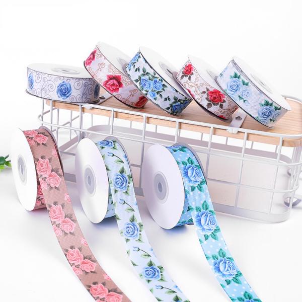 Floral ribbon roll polyester ribbon customized flower printing grosgrain ribbon