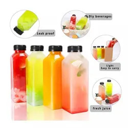 250ml Transparent PET Juice Bottles Square Plastic Drinking Bottle Customizable