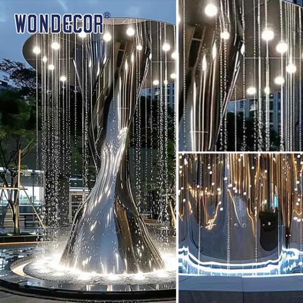 Large Outdoor Stainless Steel Modern Sculpture Minimalist Abstract Shaped Tree