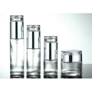 Empty Facial Oil Packaging Clear Frosted Glass Cosmetic Pump Bottle 50ml 80ml