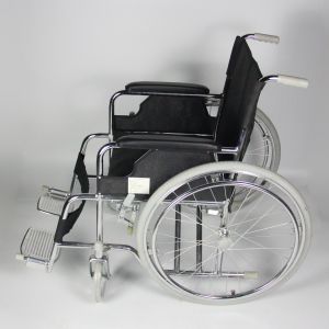 Robust Double Crossbar Folding Steel Wheelchair Black Customizable