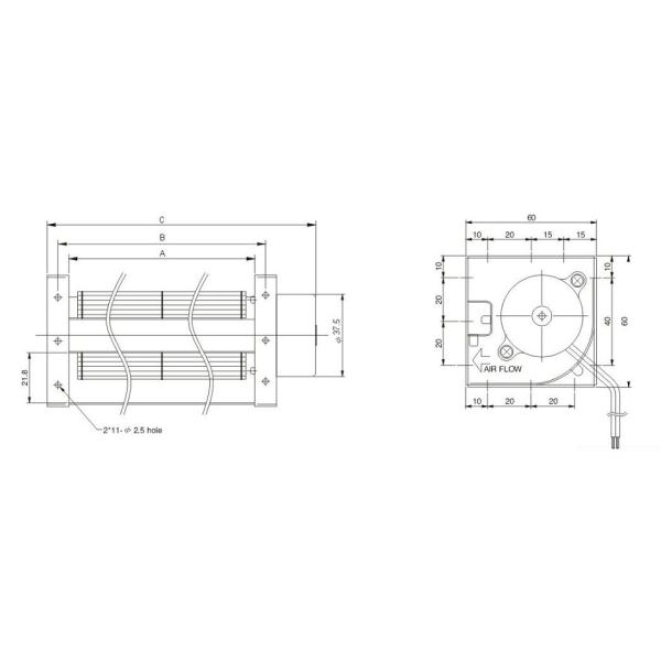 Small 2900rpm Sleeve Bearing Crossflow Fans DC Ventilation Fan 40 * 240mm