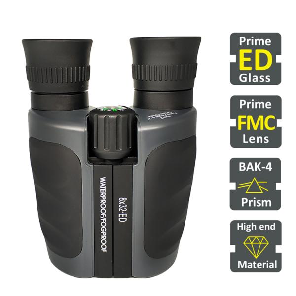 Grey IPX7 Waterproof Porro 8x32 Ultra Clear ED Binoculars Telescope For Hunting
