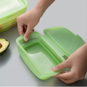Convenient 188*115*80MM Silicone Foldable Bento Box for Lunch Vegetable and