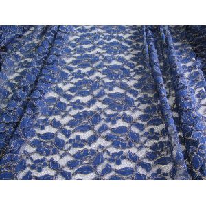 Quality Royal Blue Cotton Nylon Gold Metallic Crochet Lace Fabric By The Yard for sale