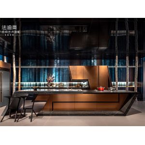 Rose Gold Modern Kitchen Cabinet With Geometric Lines And Stainless Steel