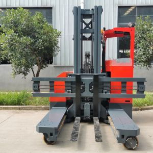 stand-on 4 way 3000kg electric reach forklift truck four directional sideloader