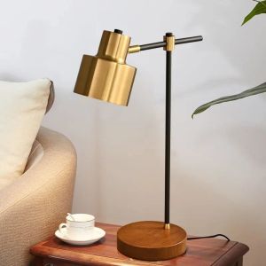 Modern Wooden Base Gold Touch Table Lamp With Wireless Charging