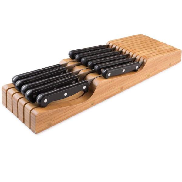 Natural Bamboo 15-Slot In Drawer Knife Block Organizer with Eco-Friendly Construction