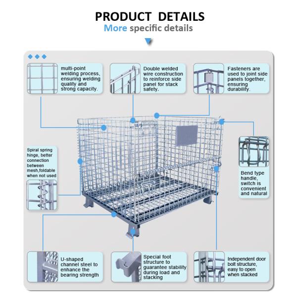 Stackable Collapsible Metal Storage Wire Mesh Warehouse Steel Basket