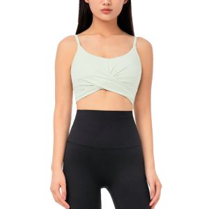 Yoga Workout Sports Bra Cross Folds Sexy Thin Straps Women Running Fitness Yoga