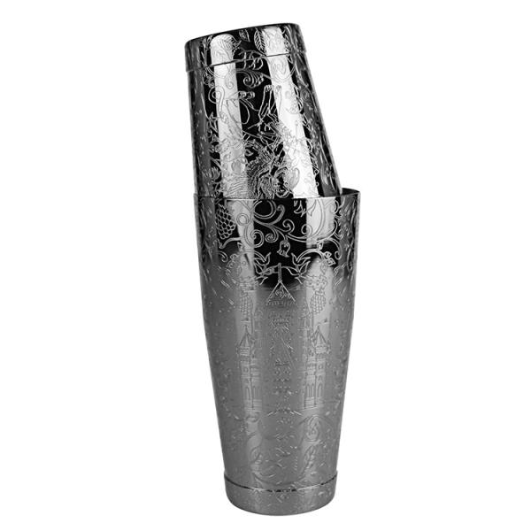 Food Grade Test Certified Stainless Steel Boston Shaker With Etching Design For