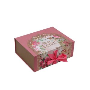 Collapsible Magnetic Closure Gift Box With Ribbon , Paper Gift Box Rose Red
